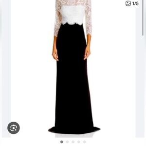 New Tadashi Shoji Lacecrepe Gown in Ivory and Black